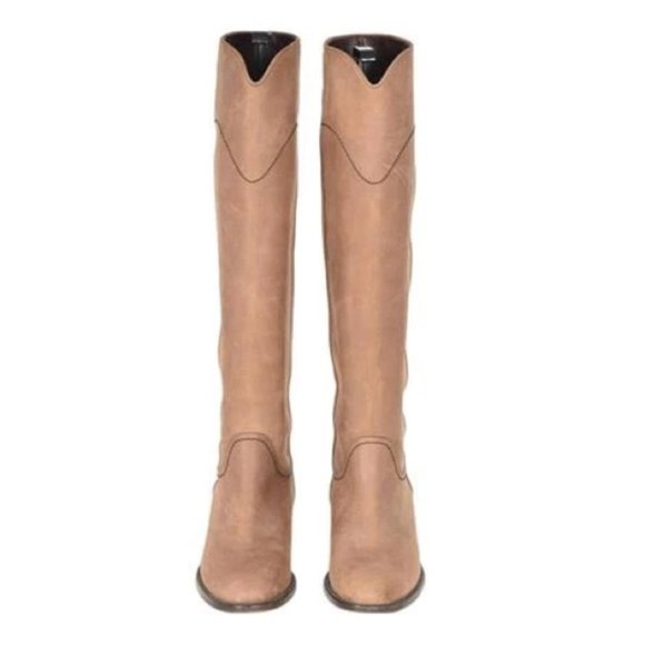 Chanel CC Logo Marron Clair Nubuck Leather Knee High Tall Riding Boots 37 - Picture 3 of 4